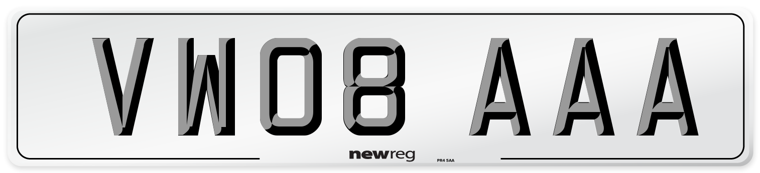 VW08 AAA Number Plate from New Reg